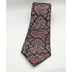 Christian Dior Monsieur Silk Tie Vintage Paisley Red Navy Blue Made in USA Rare
